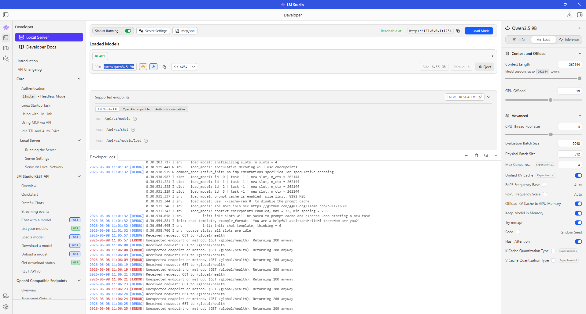 LM Studio Qwen 3.5 loaded